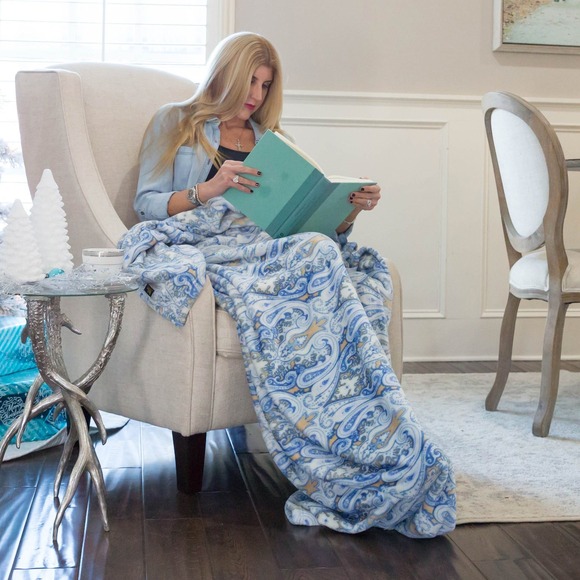 PediPocket Other - PediPocket Perfect Paisley Fleece Throw Blanket with Foot Pocket Blue 50x70 NEW